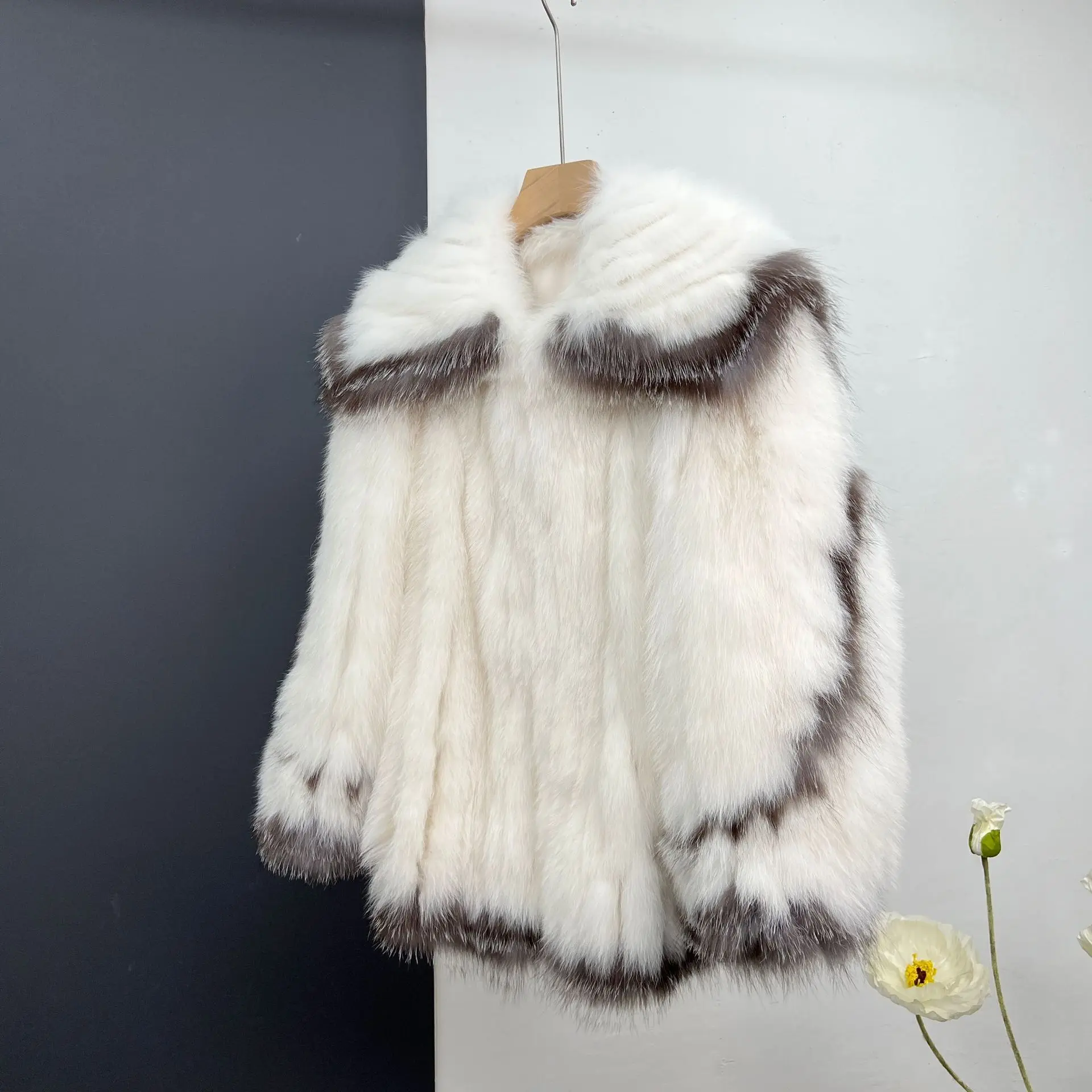 autumn and winter new item Haining fur real fur fur outer cover car strip encrypted women loose fit silver navy