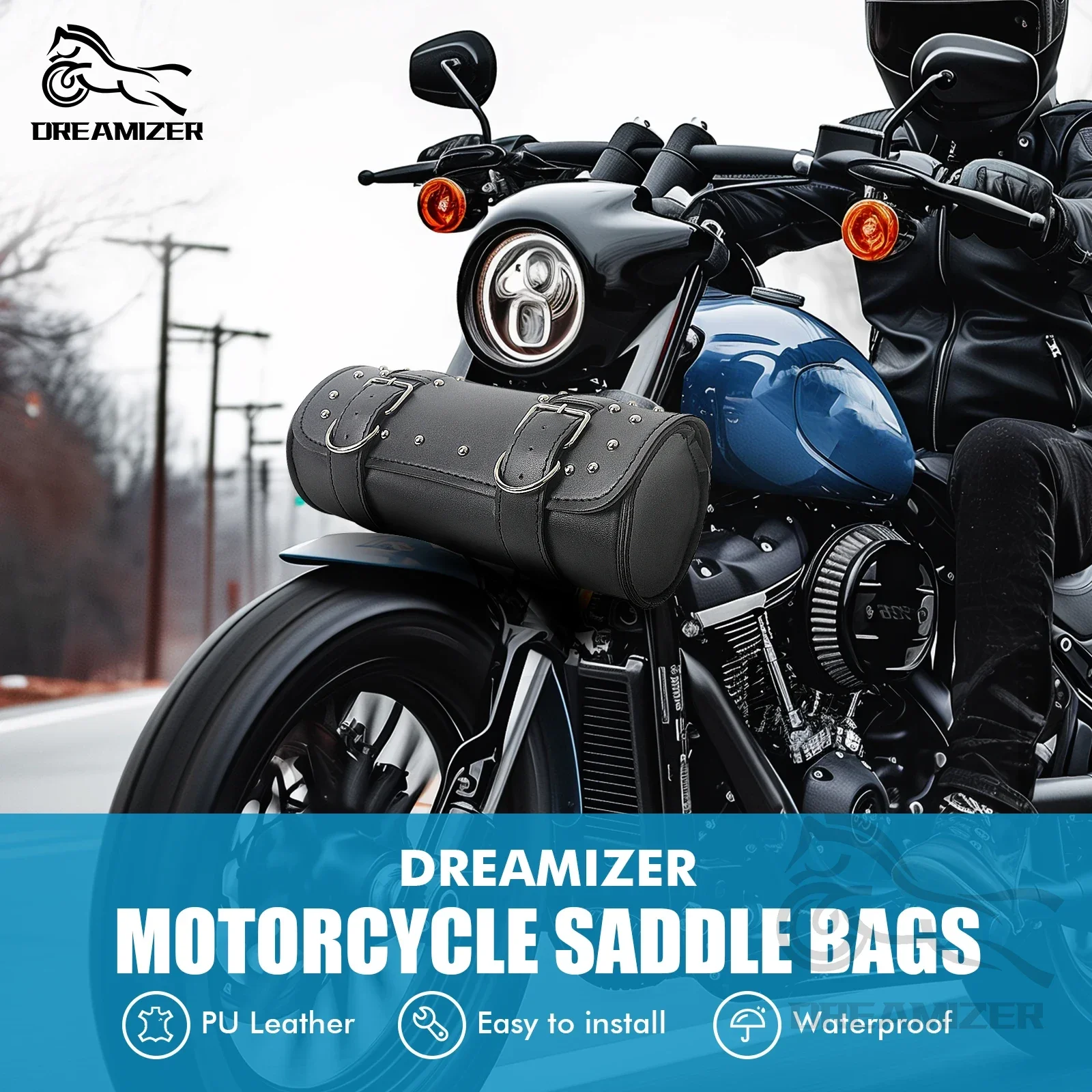 Motorcycle Front Fork Tool Tail Bag PU Leather Pouch Waterproof Front Fork Handlebar Saddle Bag Vintage Shape Handlebar