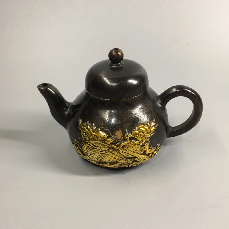 Vintage Pure Copper Teapot Copper Gilt KIRIN Spit Academic Little Teapot Decoration Copper Ware Hand Pieces Antique Miscellaneou