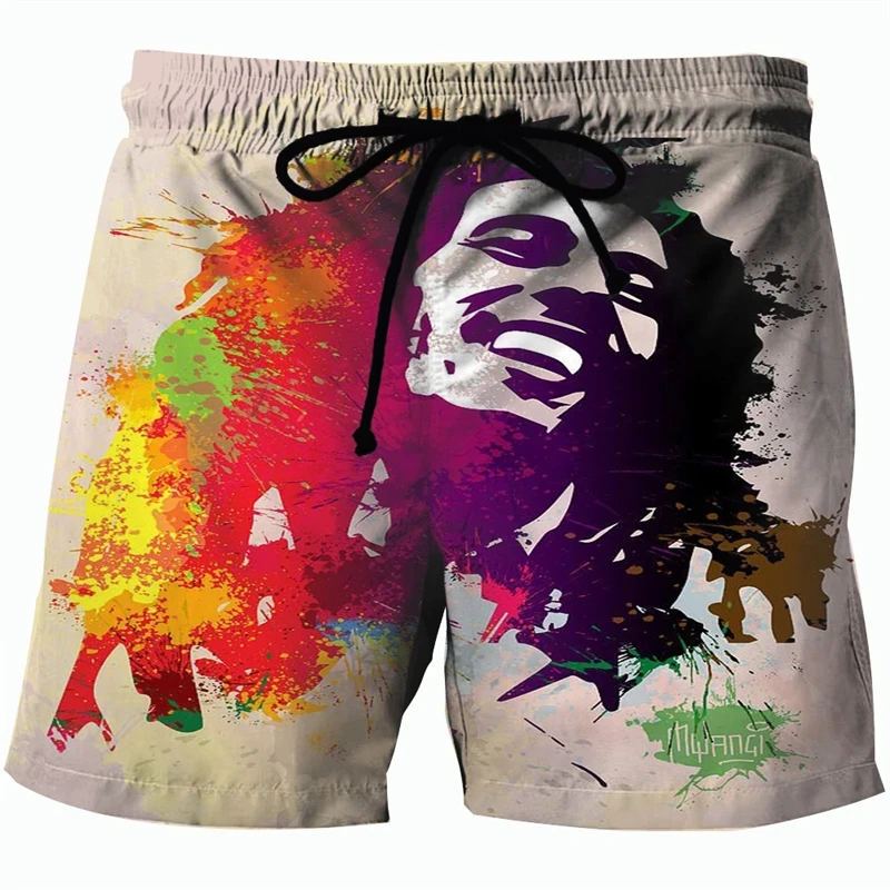 3D Printed Bob Marley Pattern Beach Shorts For Men Reggae Music Hip Hop Casual Funny Board Shorts Quick Dry Men Oversized Shorts