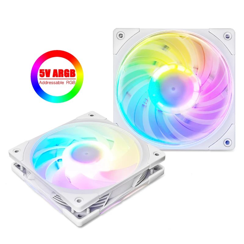 High Performance 2500RPM 4PIN PWM White 5V ARGB 12cm PC Computer Case Cooling System Fan Silent CPU Cooler 120mm RGB Fans Kit