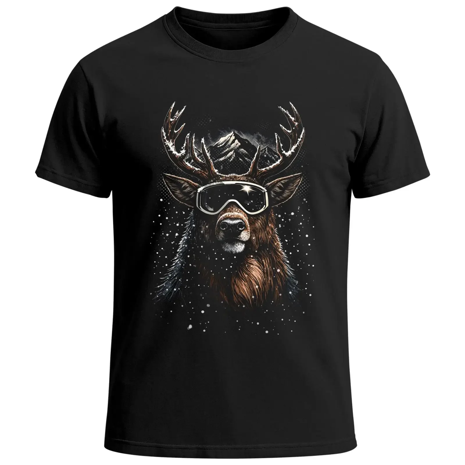 MoonWorks Men's T Shirt Stag with Ski Goggles Aprés Fun Print Cotton Men vintage Washed Slightly fashion Top For Everyday Wear