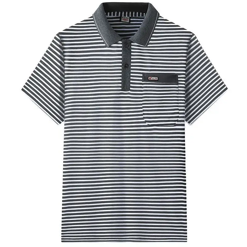 2023 Summer New Fashion Classic Casual Trend Men\'s Clothing Oversized Loose and Comfortable Contrasting Color Striped Polo Shirt