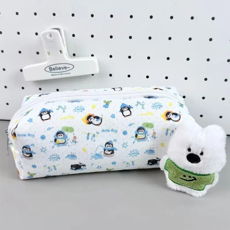 【B】Cute Animal Penguin Large Capacity Storage Pen Bag Student Stationery Makeup Bag Travel Organizer Bag Gifts