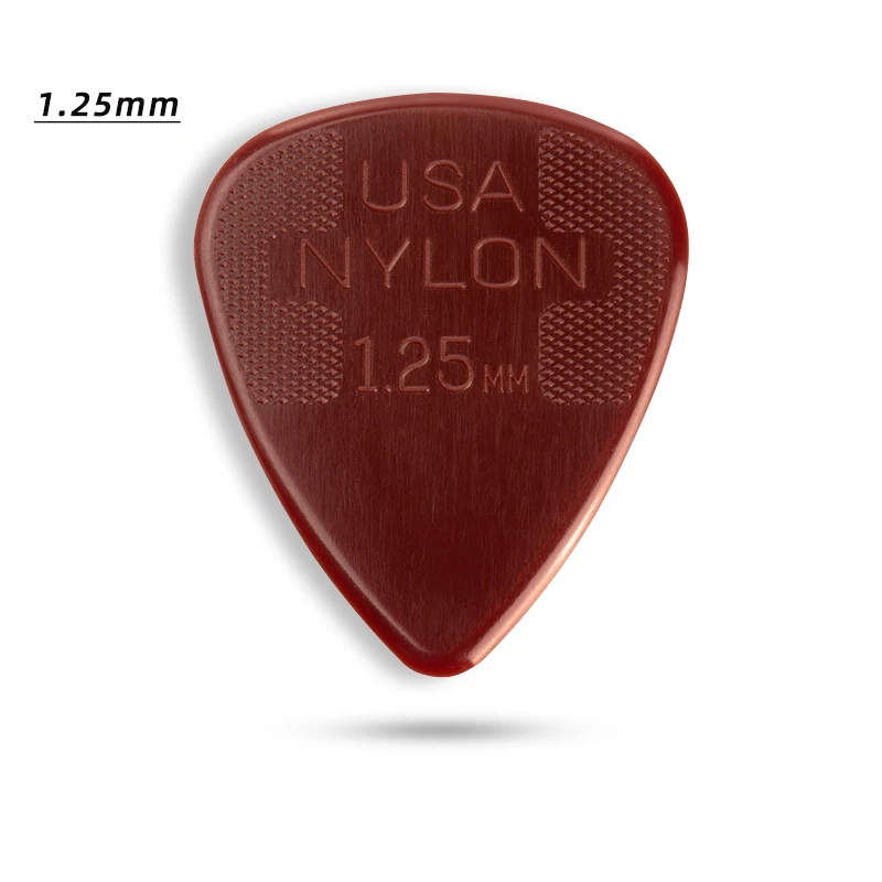 Guitar pick. Dunlop Nylon pick, non-slip, 1.25mm thick. The strings are soft in tone. Suitable for folk/classical guitar.