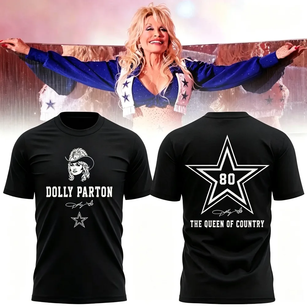 Dallas Cowboys X Dolly Parton The Queen of Country Graphic T‑Shirt Unisex Summer Short Sleeve Country Music Fan Vintage T-shirt