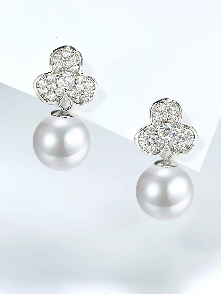 Fashionable temperament 925 pure silver ear studs inlaid with high carbon diamonds, socialite style, niche hot selling