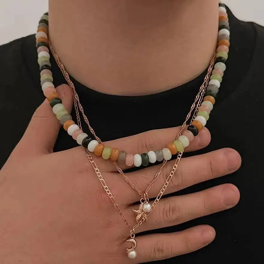 

Ingemark 3 Pcs/Set Vintage Imitation Pearls Dolphin Starfish Pendant Necklace Men Trendy Colorful Glass Beads Chain Jewelry Gift