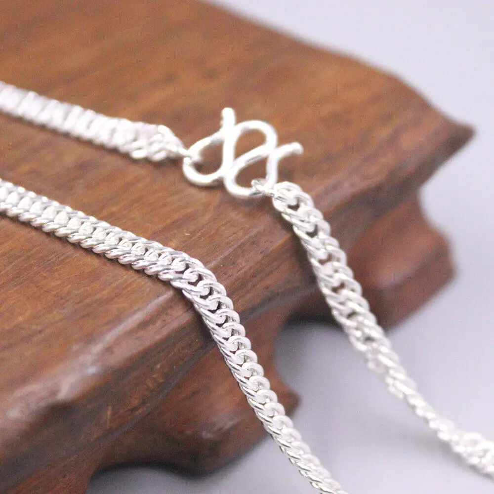 

Real 999 Fine Silver Necklace 6mm Width Curb Link Chain 19.7inch 30-32g