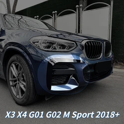 Gloss Black Car Front Bumper Lip Spoiler Fog Light Frames Cover Trim Grille For BMW X3 X4 G01 G02 M Sport 2018-2023+ Body Kits