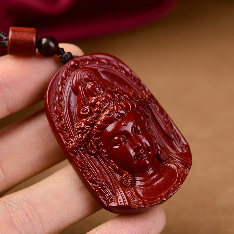 Genuine natural cinnabar raw ore men's Guanyin pendant, body protection and safety pendant, send husband to boyfriend and woman