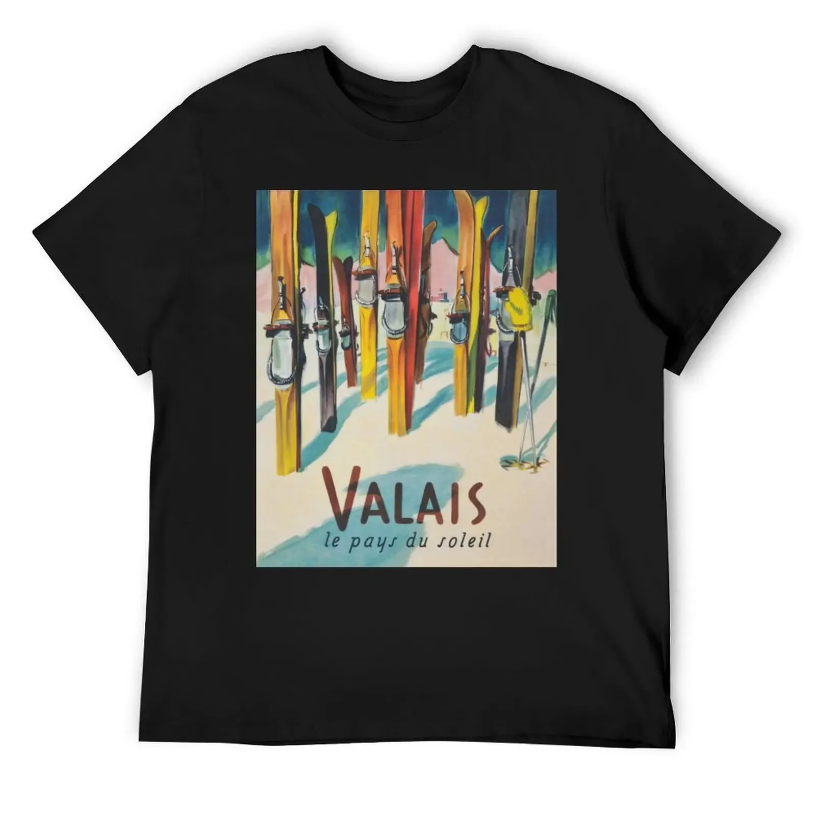 Valais, Switzerland Vintage Ski Travel Poster T-Shirt graphics kawaii clothes baggy shirts sublime fitted t shirts for men