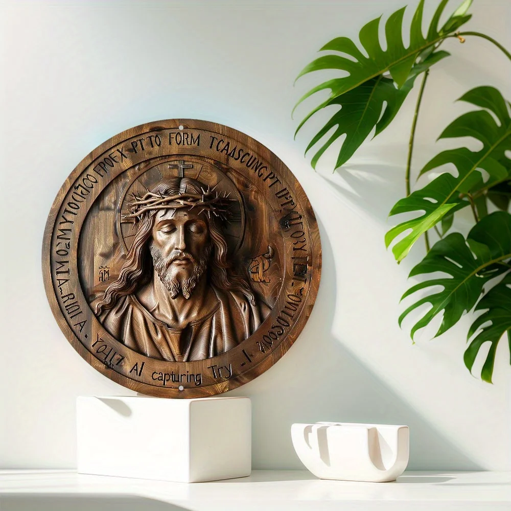 Unique Jesus Christ Artwork Round Aluminum Sign, Durable, Easy to Clean, Wall Decor for Home, Office, Bar, Perfect Holiday Gift