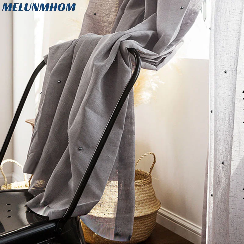 Melunmhom American Gray Light-transmitting Luxury Pearl Thicker Tulle Curtains for Living Room Beaded Sheer Window Screen Bedroo