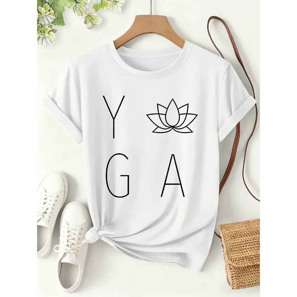 Men Women Yoga T Shirt Lotus Flower Graphic Tees Summer Short Sleeve O-Neck Loose Tops Minimalist Zen Meditation White Shirt Y2K
