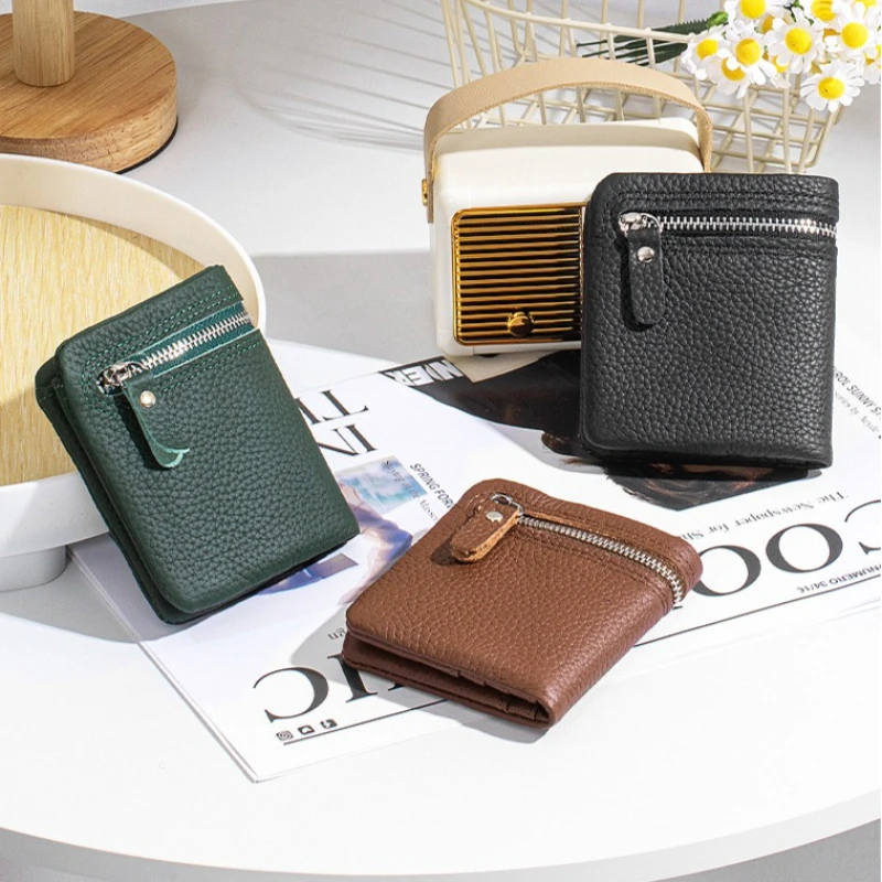Leather Wallet with Clear ID Window, Women Bifold Short Purse with Zipper Coin Pocket, Driver's License & Card Holder for Women