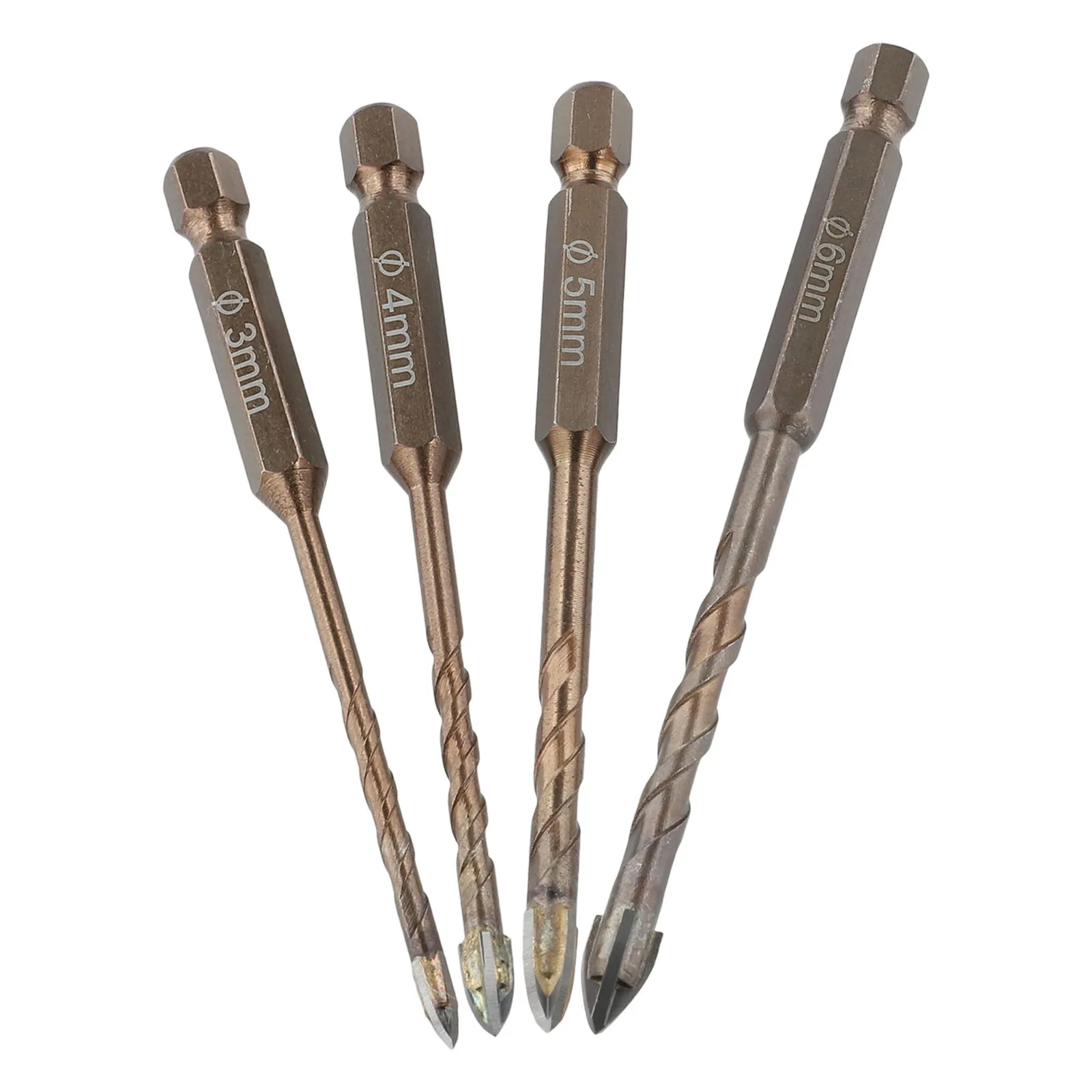 

4 шт. 3/4/5/6 набор сверл для плитки с шестигранной головкой для стекла, бетона, открывалка для отверстий, кирпич, твердый сплав, треугольные биты, набор инструментов