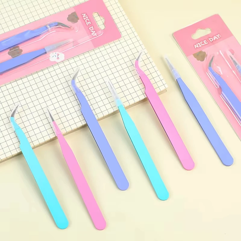 1 Pair Of Tweezers Set Single Elbow Tweezers Hand Account Stickers Picking Tool Multifunctional Color Clip