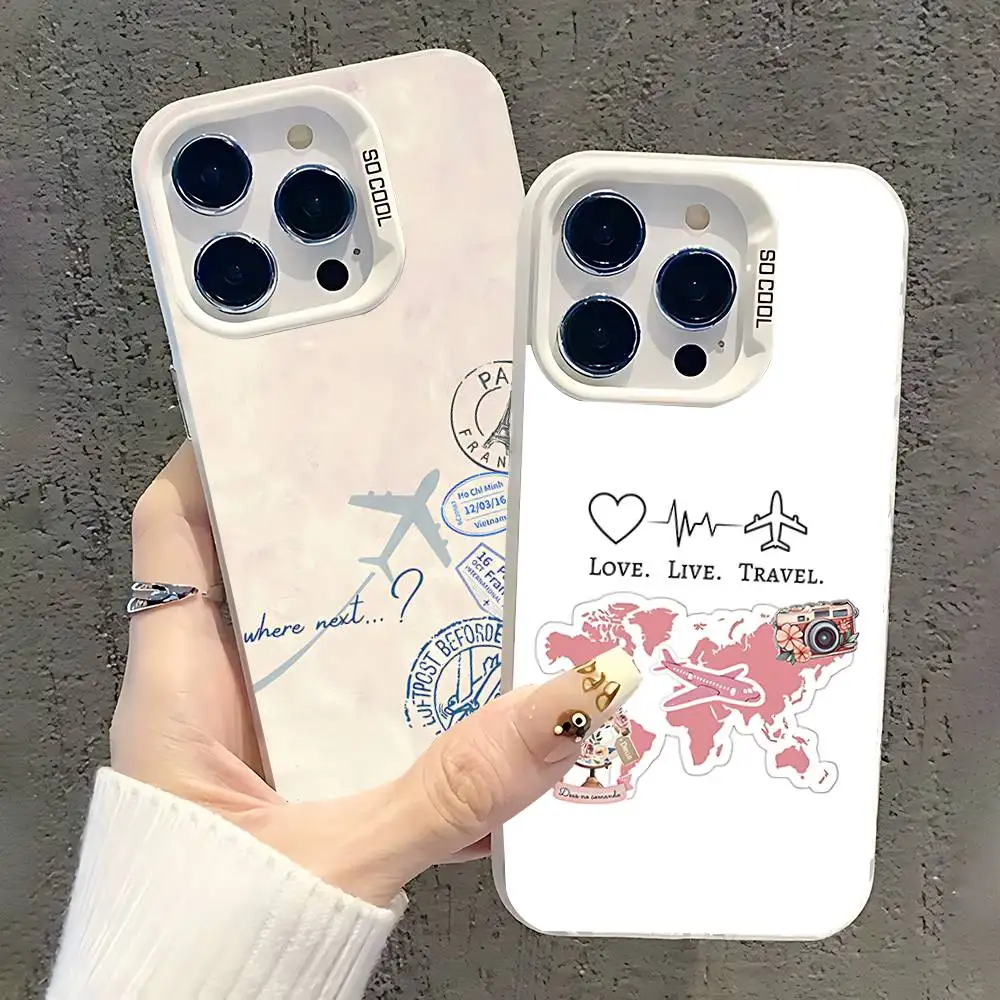 

World Map Travel Plans Phone Case For iPhone 17,16,15,14,13,12,11,Pro,Max,Plus,SE,Air,Mini Anti Fall White Bumper