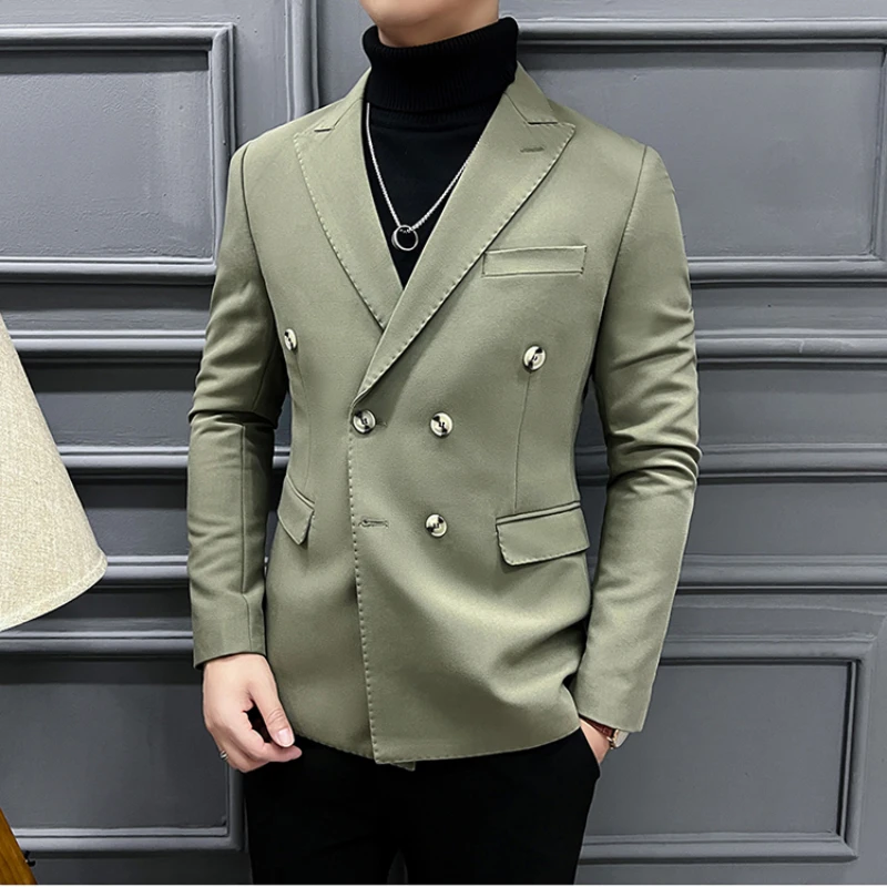 

Fashion Men's Business Casual Blazer Male Double-breasted Solid Color Slim Fit Jacket Wedding Groom Party Suit Coat M-5XL