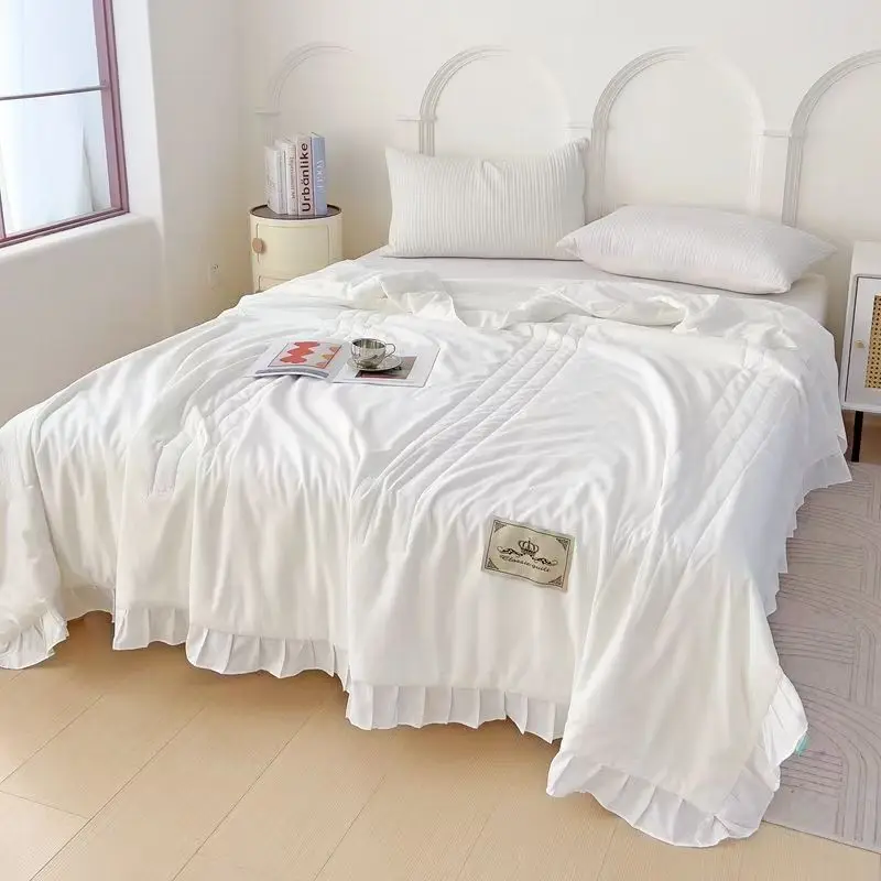 

Summer Korean Princess Lace Quilt Twin Queen King Size White Comforter Thin Duvet Solid Color Bedding Single Double Bed Blanket