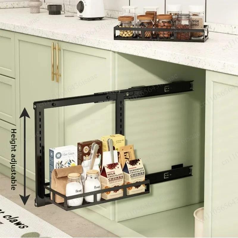 Adjustable Under Sink Organizer, Heavy Duty Pull-Out Storage Basket, Wall Mounted Sliding Shelf Easy to Clean