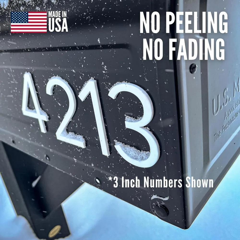 Números de caixa de correio autoadesivos pretos de 2 polegadas – à prova de intempéries, de longa duração, fácil instalação para superfícies lisas de metal ou plástico