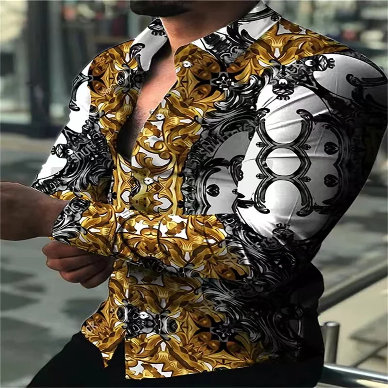 

Fashion Luxury Social Men's Long Sleeve Shirt Lapel Button Shirt 2024 Men's Party Wear Casual Flower 3D Printed Top