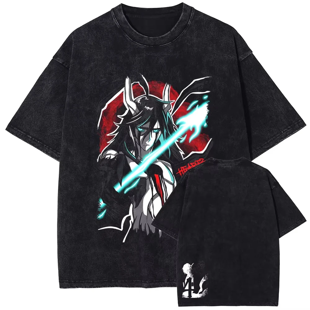 

Men Cotton Casual Vintage Tshirt Washed Grey Streetwear Anime Graphic Print T Shirt Summer Short Sleeve Top