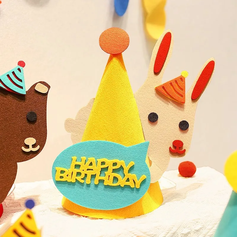 Happy birthday hat for cute felt animals, children, babies, boys and girls, party props and decorations