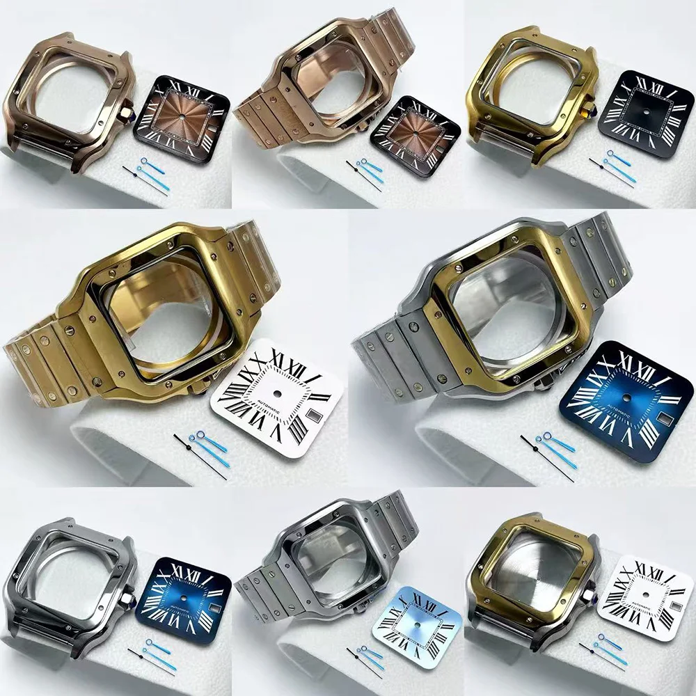 

38mm NH35 square silver or gold stainless steel modification piece, 29mm dial suitable for Santo NH35, NH36 movement watch cases