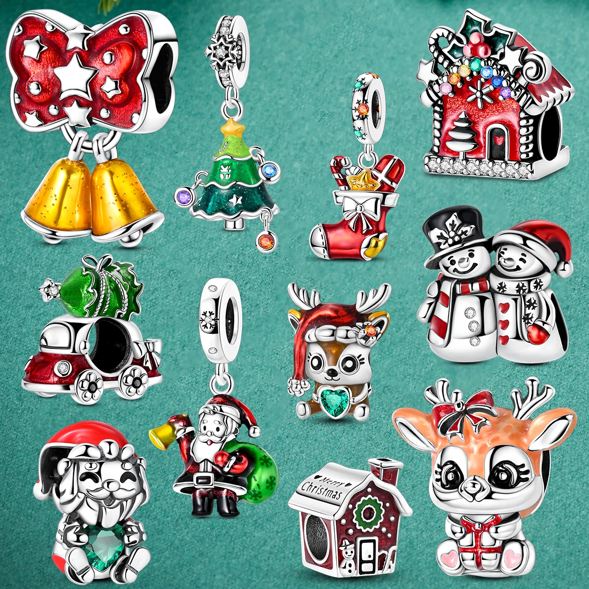 

Рождественские подвески из серебра 925 пробы, подвеска с Санта-Клаусом и оленем Милу, подходит для оригинального браслета, ювелирные изделия своими руками, подарок
