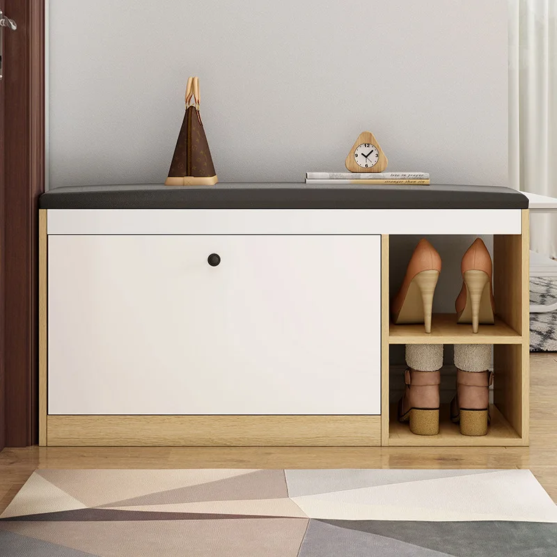 

Simple tipping bucket small shoe rack for shoe changing stool at home door