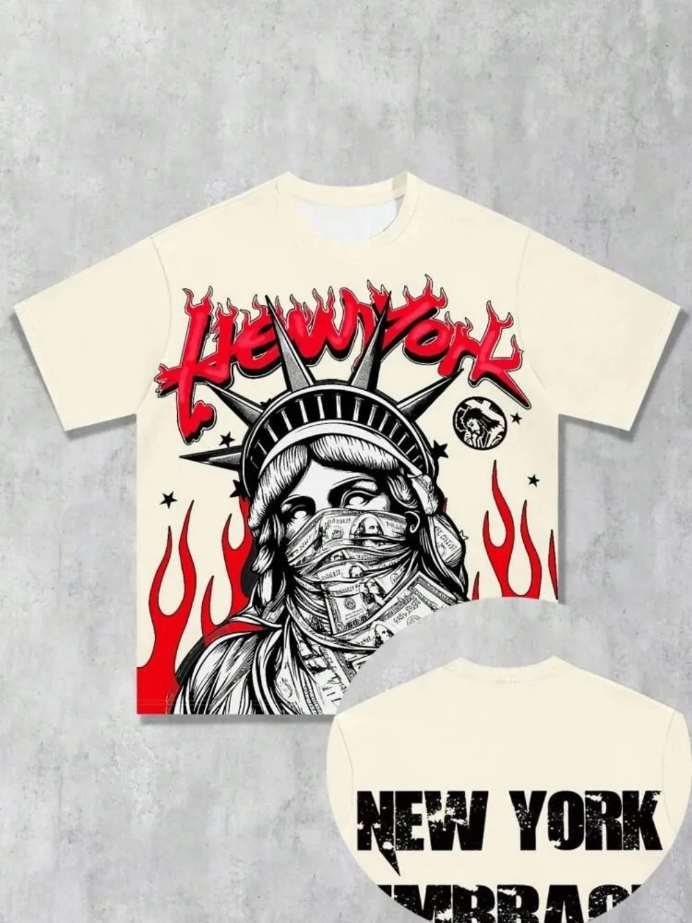 Hot selling new men's Statue of Liberty printed round neck breathable T-shirt and shorts outdoor comfortable two-piece set - Image 5