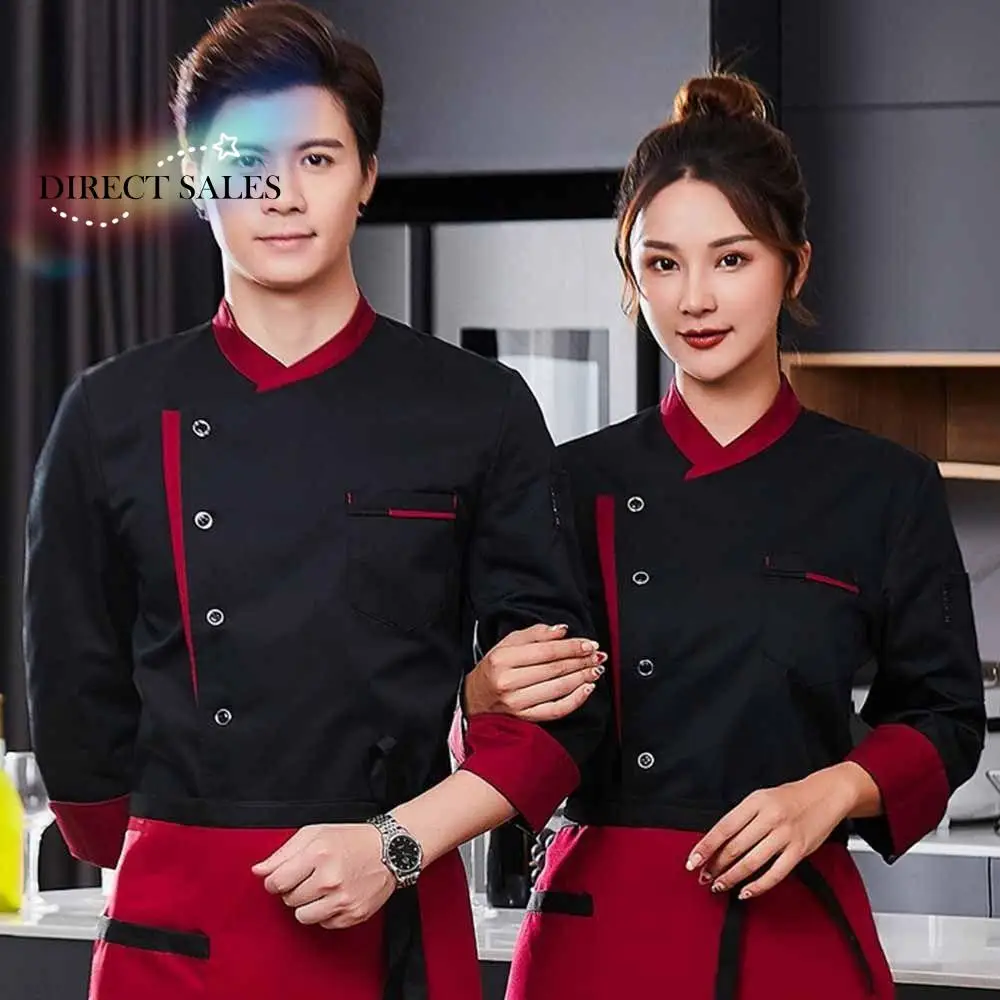Giacca da cuoco traspirante stile occidentale uniforme da cuoco a maniche lunghe Nero/Bianco/Rosso Abiti da lavoro da cucina ispessiti Cucina da forno
