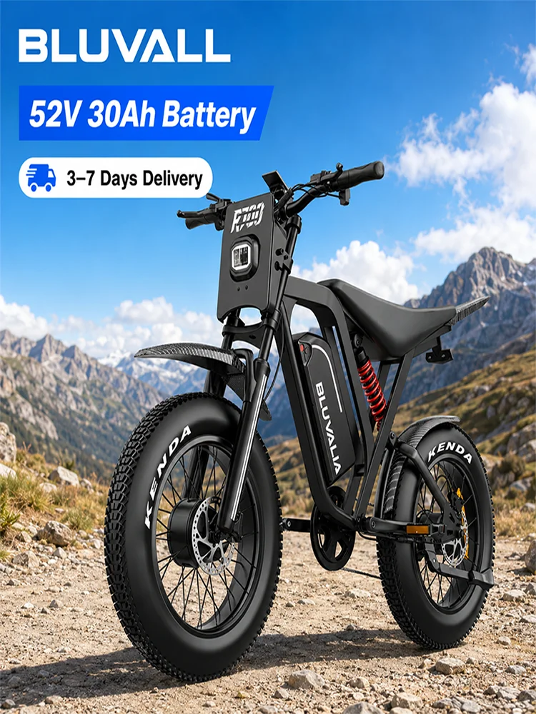 Bluvall R700 E-Bike 4000W Doppelmotor 52V 30Ah Herausnehmbarer Akku 20*4,0 Zoll Fat Tire Retro Elektrofahrrad Offroad Elektromotorrad Mountainbike Schnee-Elektrofahrrad Doppelfederung Elektrofahrrad