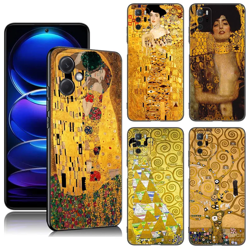 Art Gustav Klimt Black Silicone Phone Case For Xiaomi Redmi Note 10 11 11S 12 13 4G 8 9 11T Pro 5G Plus 8T 9S 10S 12S