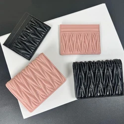 Classic Wrinkled Coin Purse Women Pink Cowhide Pocket Wallet Card Holder Short money Clip Two-Folds Multifunctional Clutch Bag