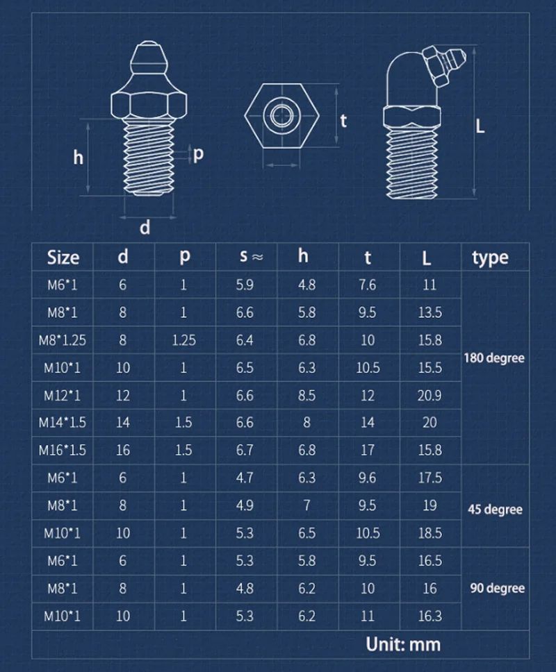 Encaixes hidráulicos do bocal da graxa do bronze, jogo do encaixe do bocal do óleo do carro, M6, M8, M10, M12, M14, M16, 45, 90, 180 graus, 1-5 PCes