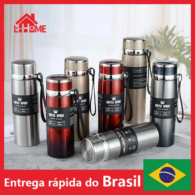 [10 peças]1000Ml Insulated Thermal Bottle - Vacuum Double Insulation, Super Resistant, Ideal for Hot and Cold Drinks