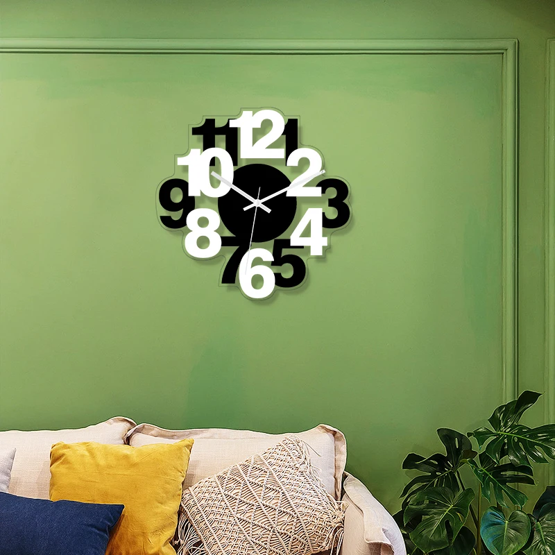 Arabic numerals black and white splicing clock  modern and simple digital wall clock home decoration silent wall clock