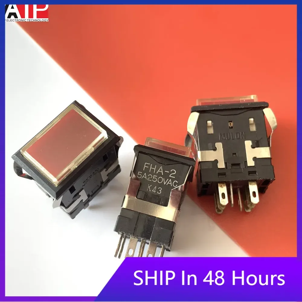 

1PCS FHA-2 import MULON with red light self locking 5A 250VAC button switch 8 feet genuine Original spot inventory