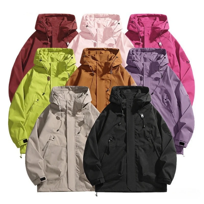 Men Waterproof Softshell Windbreaker Hooded Jacket Loose Cargo Zipper Coat Outdoor Camping Hiking Thin Bomber Jacket