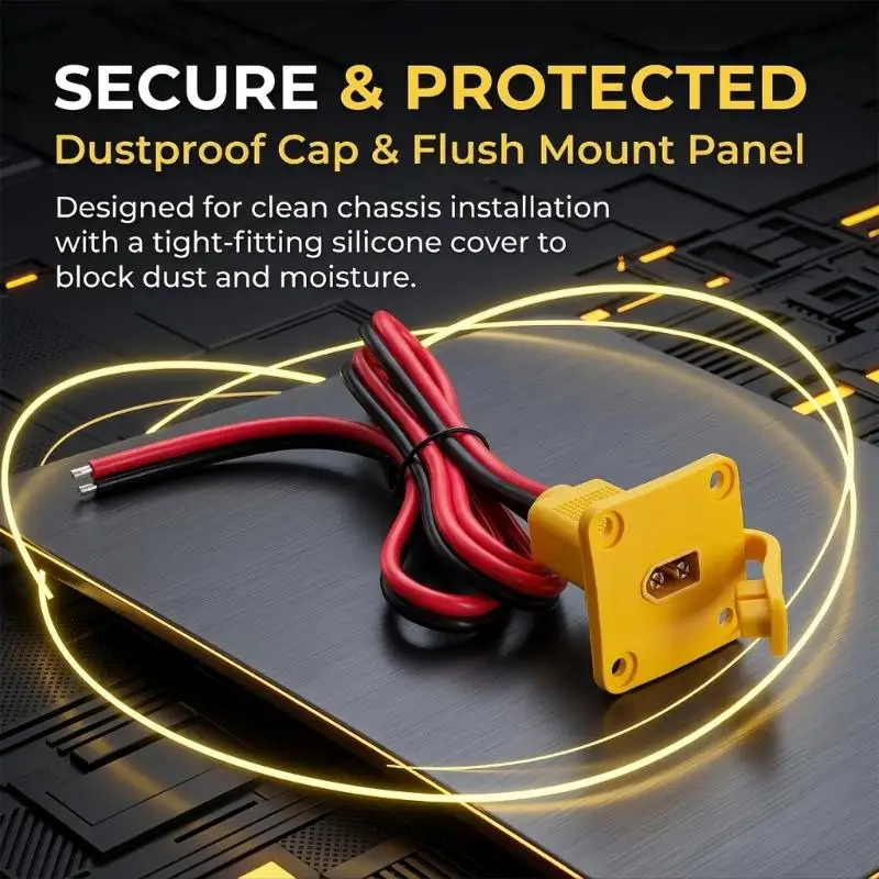R53C Male Panel Mount Charging Cable with 4 Hole Mount Plate, 12AWG Tinned Wire and Dust Cap for Battery Power Use Daily