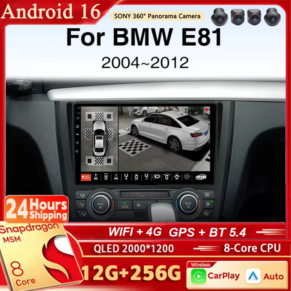 Radio para Auto Android 16 con Navegación, Reproductor Multimedia Estéreo, Carplay y Auto para BMW Serie 1 E81 E82 E87 E88 AT MT 2004 - 2012