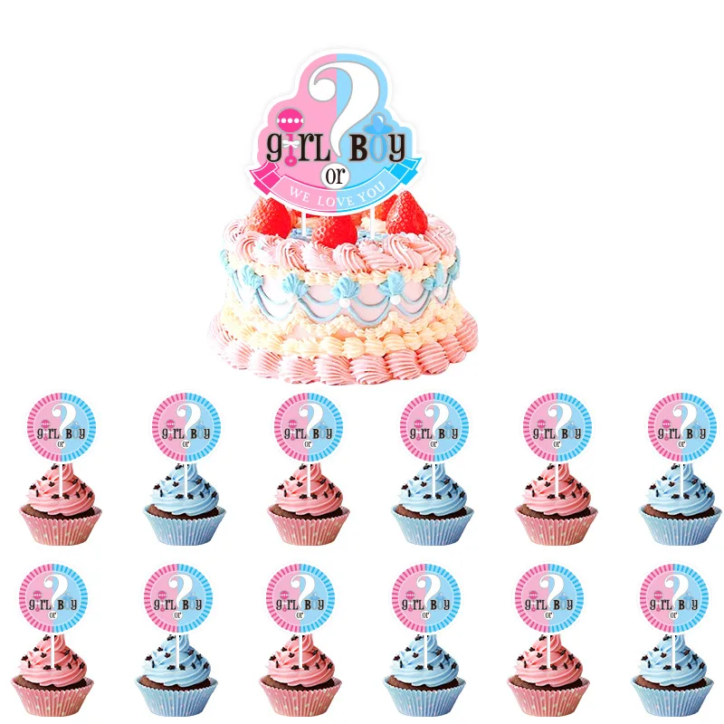 Gender Reveal Cake Topper He Or She Boy Or Girl Cake Topper Flags Baby Birthday Party Cake Decor DIY Baby Shower Cupcake Toppers