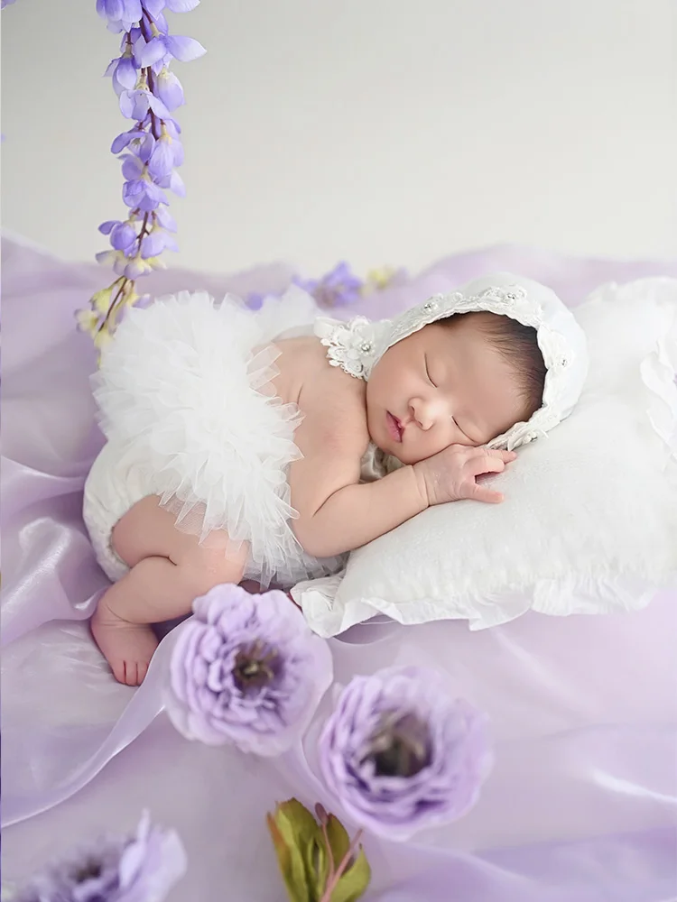 

Floral Themed Newborn Photography Props Baby Girl Lace Hat+tutu Dresses Artificial Flower Decorations Props for Studio Shooting
