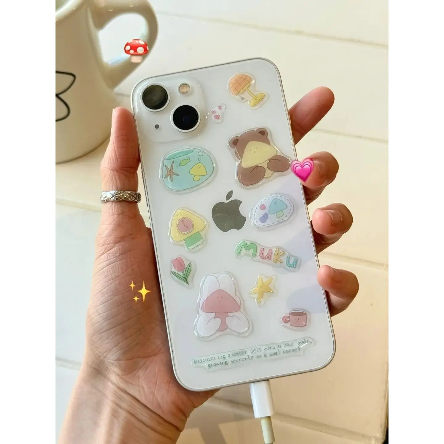 3D Relief Jelly Decals Cute Mushroom Rabbit Bear Waterproof for DIY Journaling Tablet Phone Case Sticker High Aesthetic