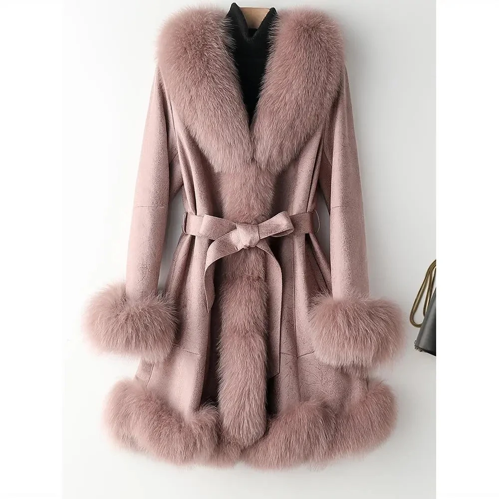 2024 New Women Warm Thick Fur Coat Women Winter Faux Fox Fur Collar Jacket Women Long Sleeves Fur Coat Fashion Leather Jacket