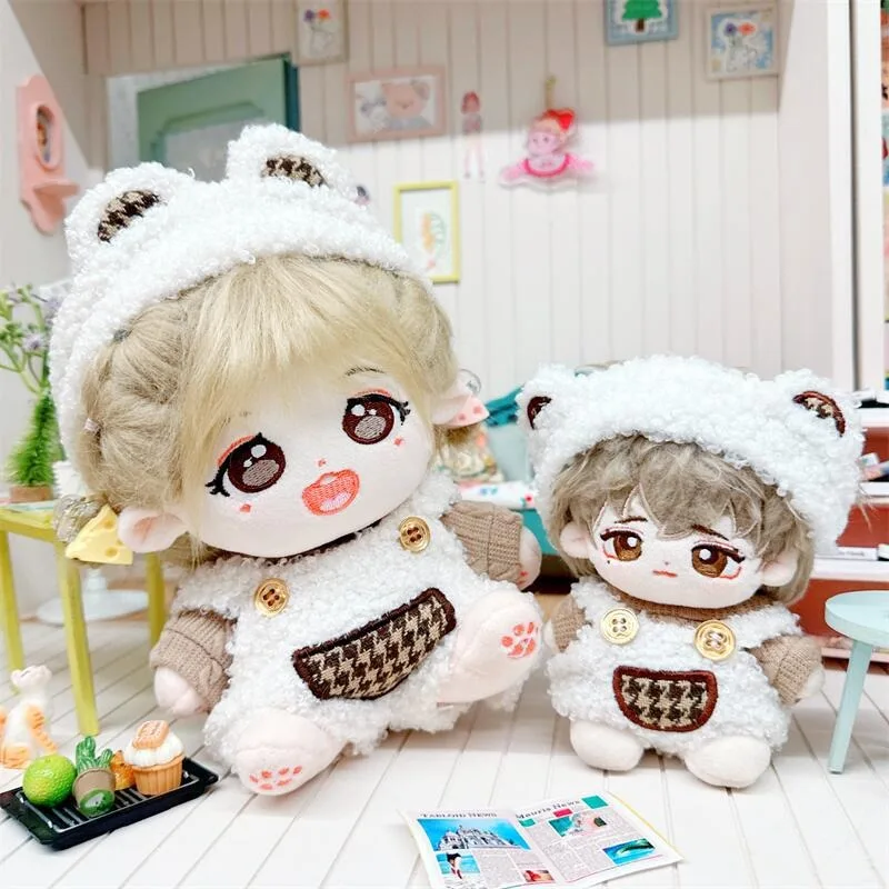 Ubranka dla lalek bawełnianych 10cm 20cm, pluszowe ogrodniczki, zestaw z opaską, akcesoria dla lalek, prezent dla lalek gwiazd, zabawki DIY